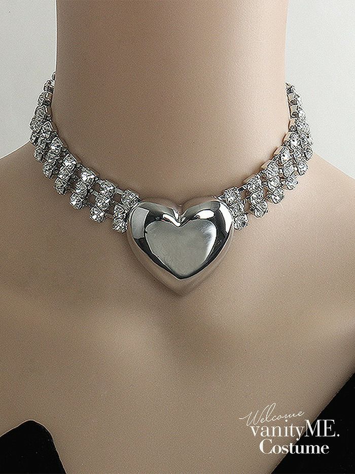 メタリックハート×ビジューチョーカーネックレス [ ゴールド/シルバー ] vcsit-25005