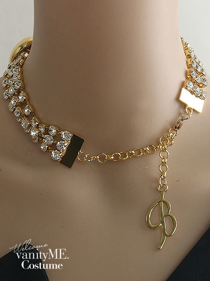 メタリックハート×ビジューチョーカーネックレス [ ゴールド/シルバー ] vcsit-25005