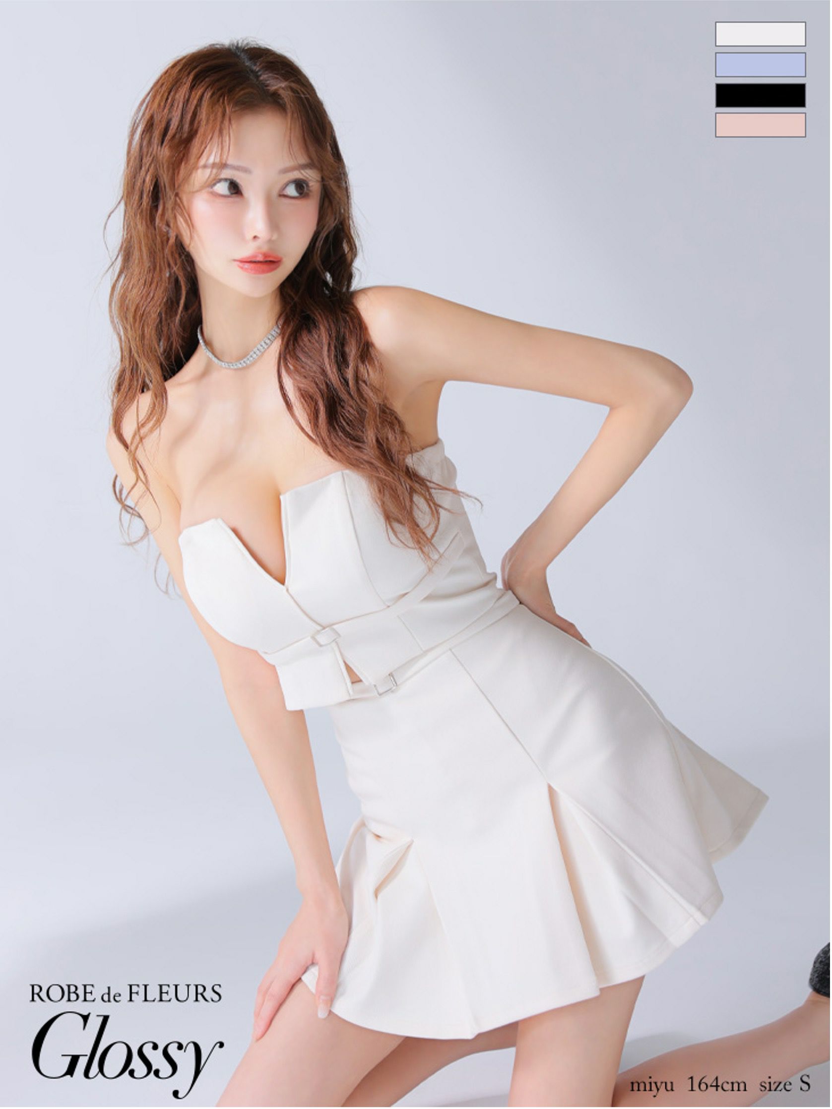 Glossy ローブドフルールグロッシー バストカットベルトプリーツセットアップミニキャバドレス gl3588-c