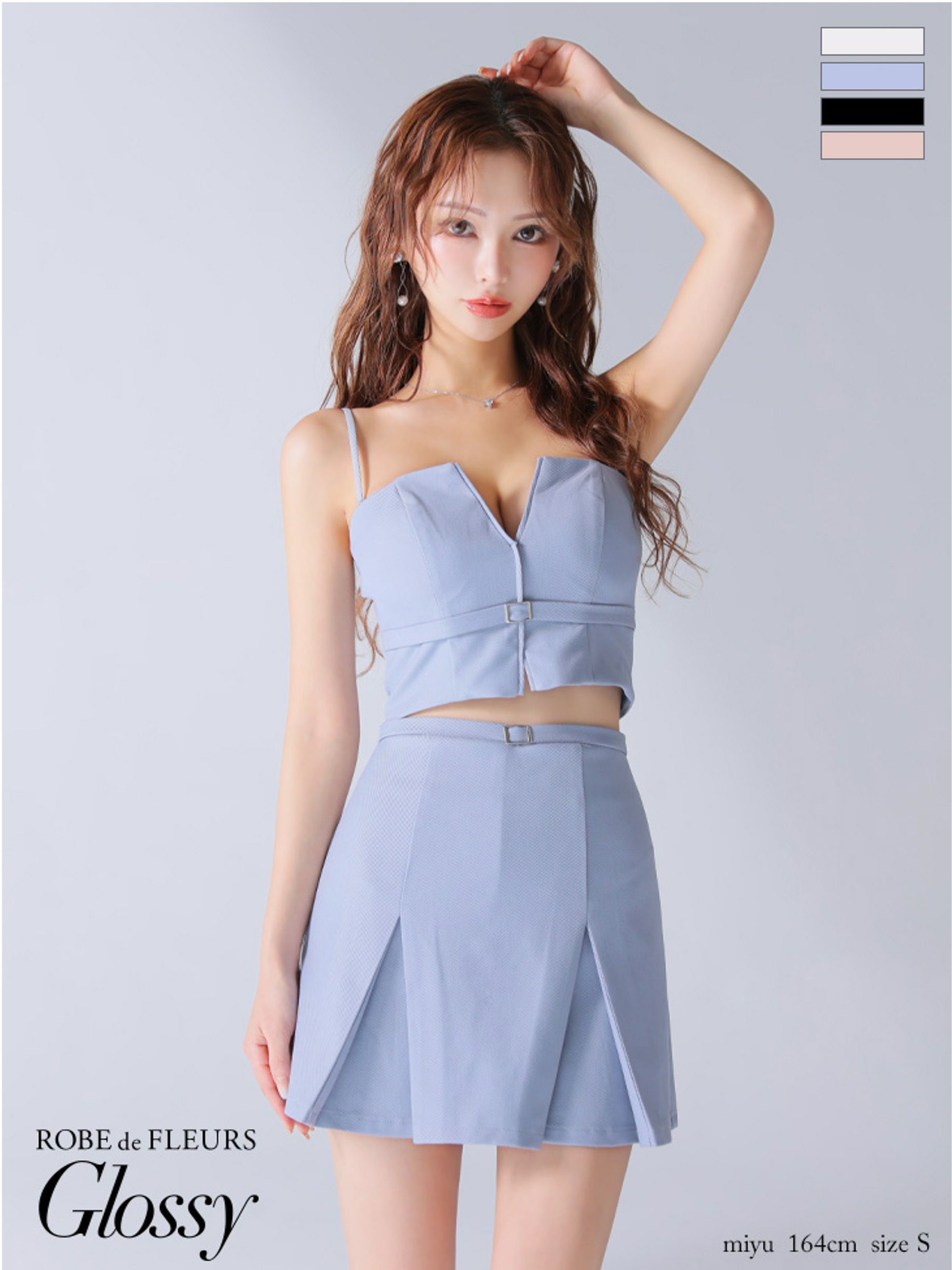 Glossy ローブドフルールグロッシー バストカットベルトプリーツセットアップミニキャバドレス gl3588-c