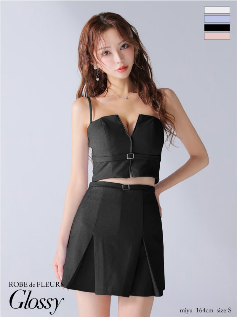 Glossy ローブドフルールグロッシー バストカットベルトプリーツセットアップミニキャバドレス gl3588-c