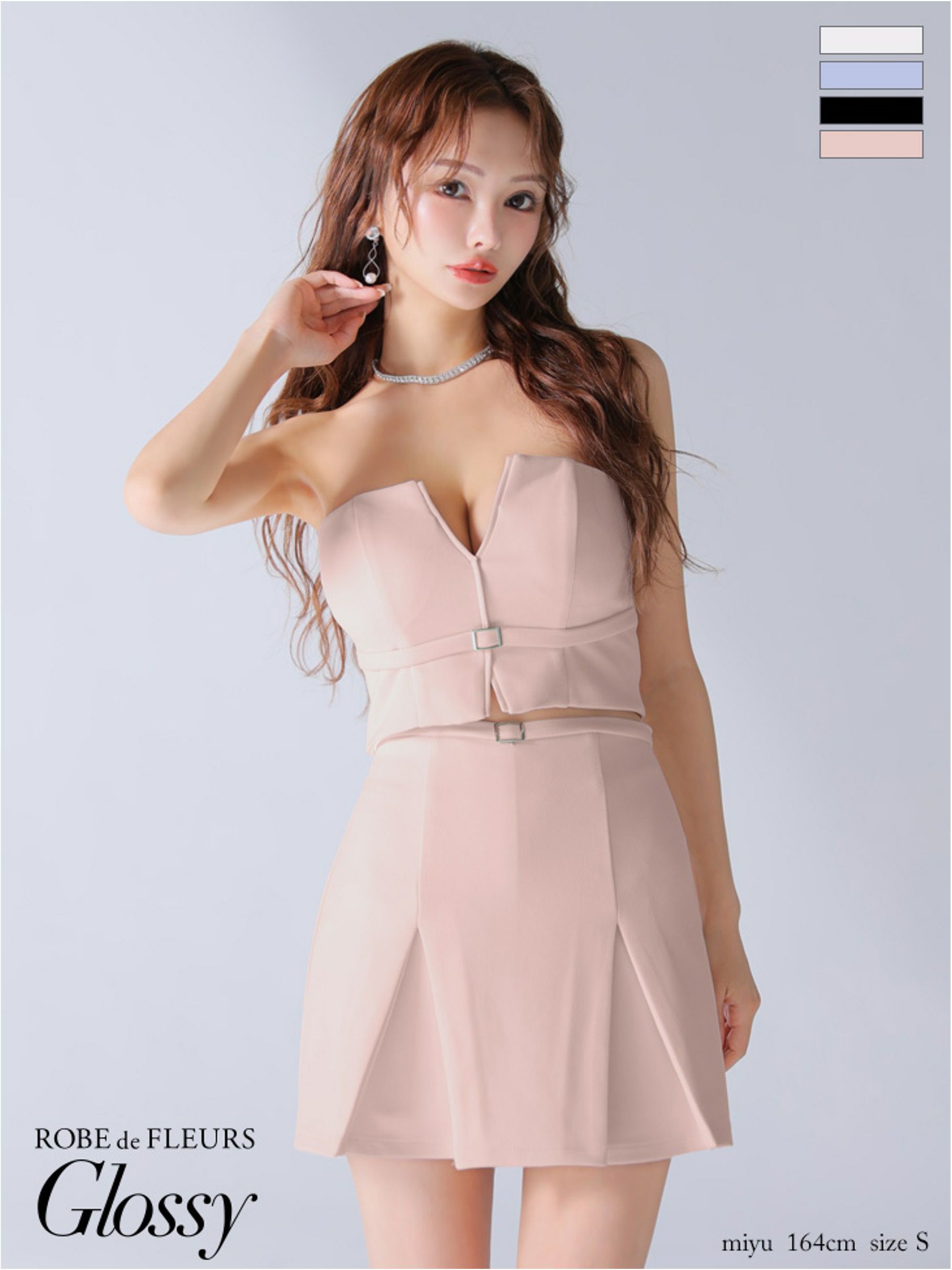 Glossy ローブドフルールグロッシー バストカットベルトプリーツセットアップミニキャバドレス gl3588-c