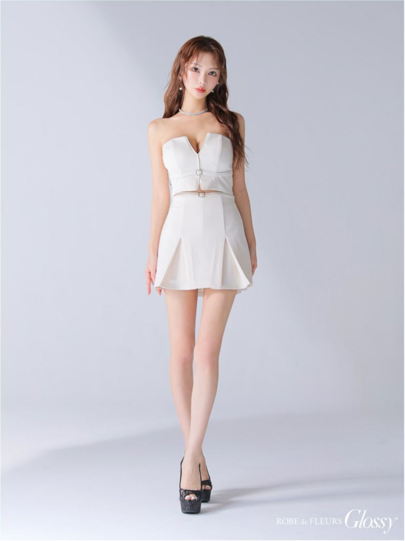 Glossy ローブドフルールグロッシー バストカットベルトプリーツセットアップミニキャバドレス gl3588-c