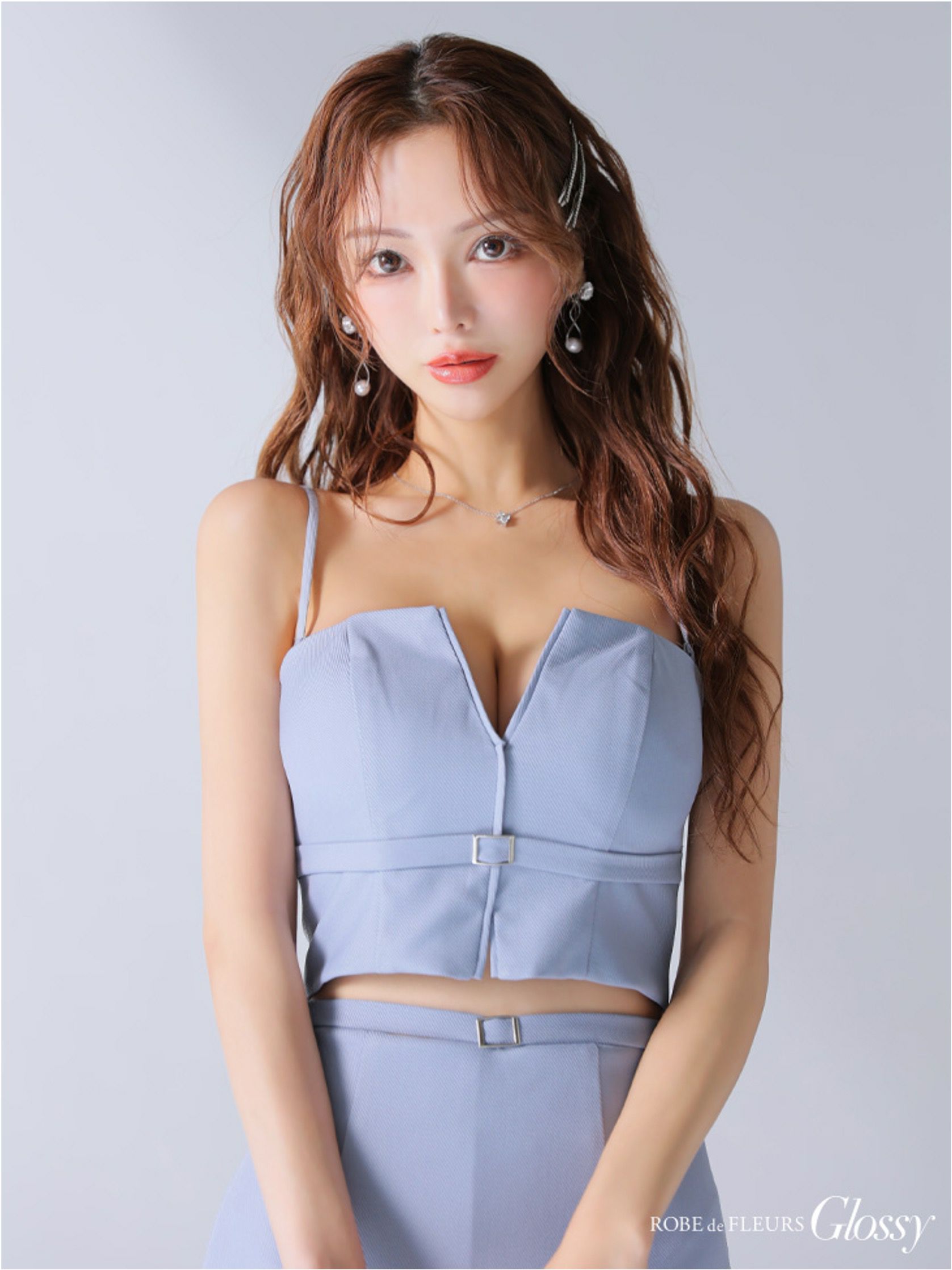 Glossy ローブドフルールグロッシー バストカットベルトプリーツセットアップミニキャバドレス gl3588-c