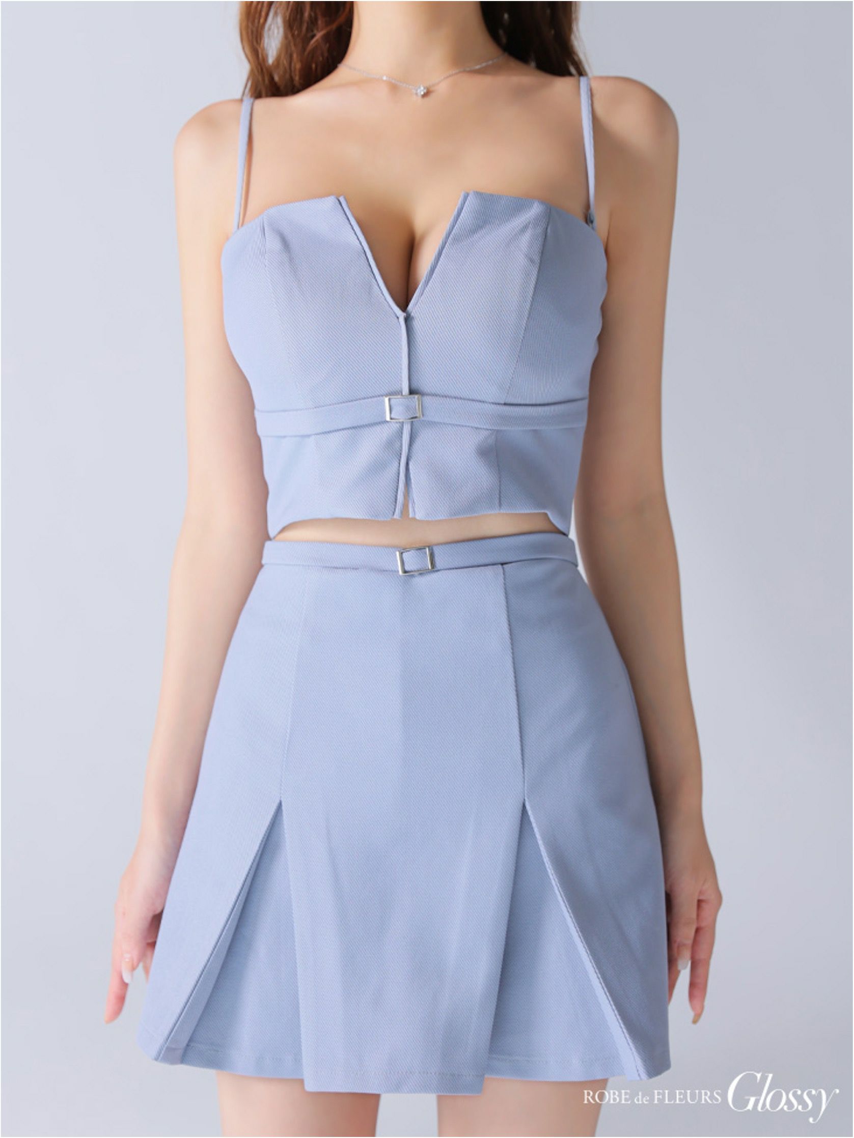 Glossy ローブドフルールグロッシー バストカットベルトプリーツセットアップミニキャバドレス gl3588-c