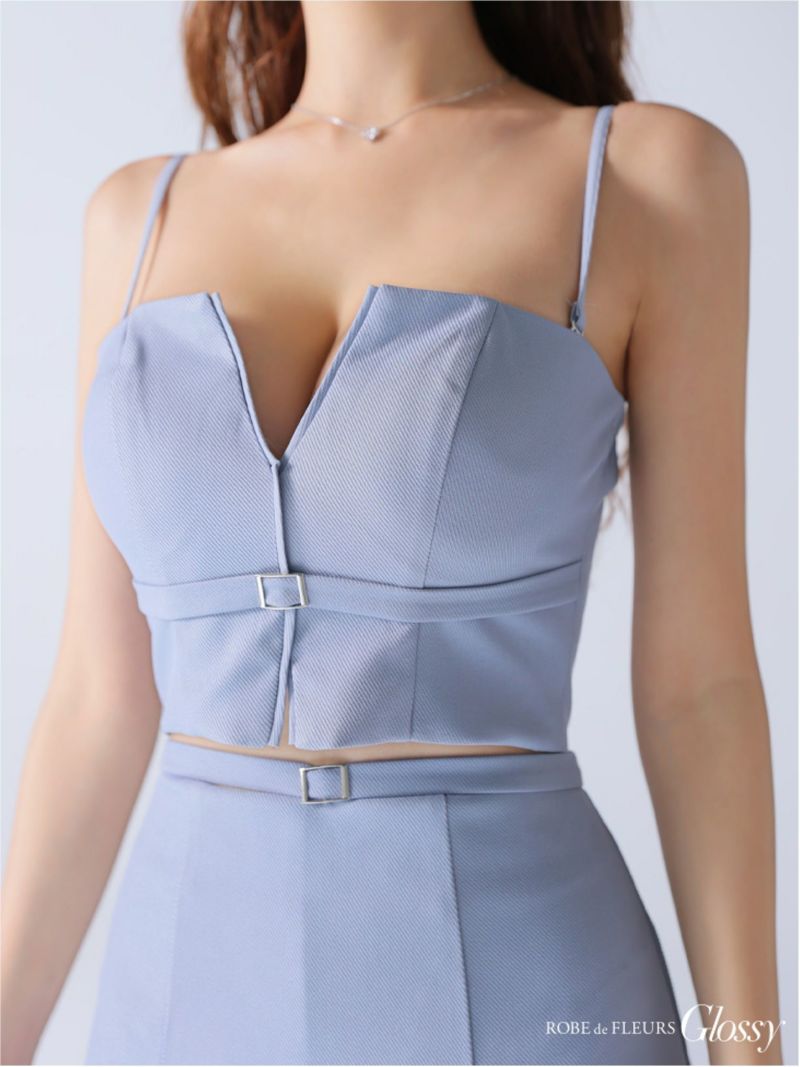 Glossy ローブドフルールグロッシー バストカットベルトプリーツセットアップミニキャバドレス gl3588-c