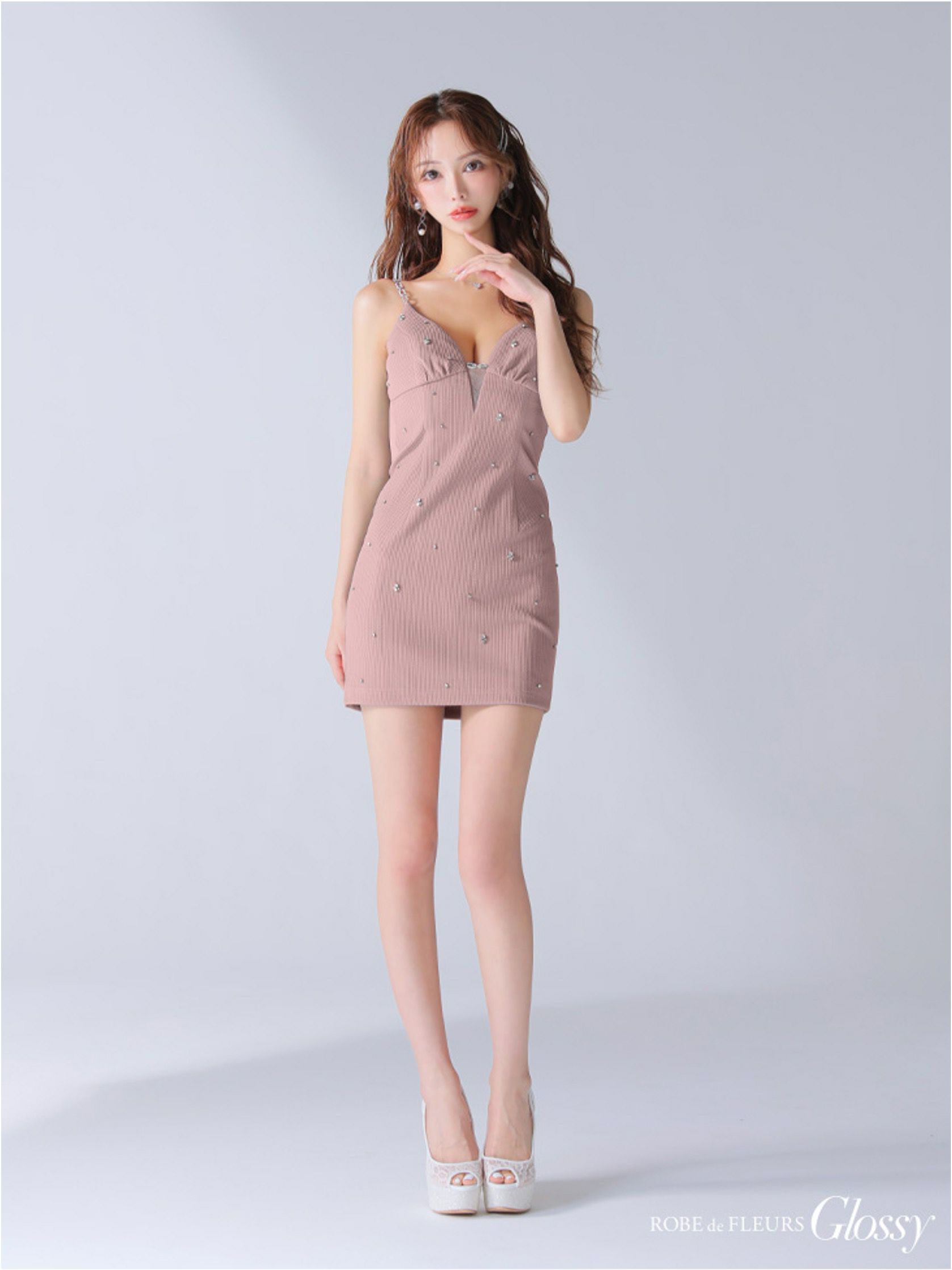 Glossy ローブドフルールグロッシー バストカットビジュータイトミニキャミキャバドレス gl3913-c