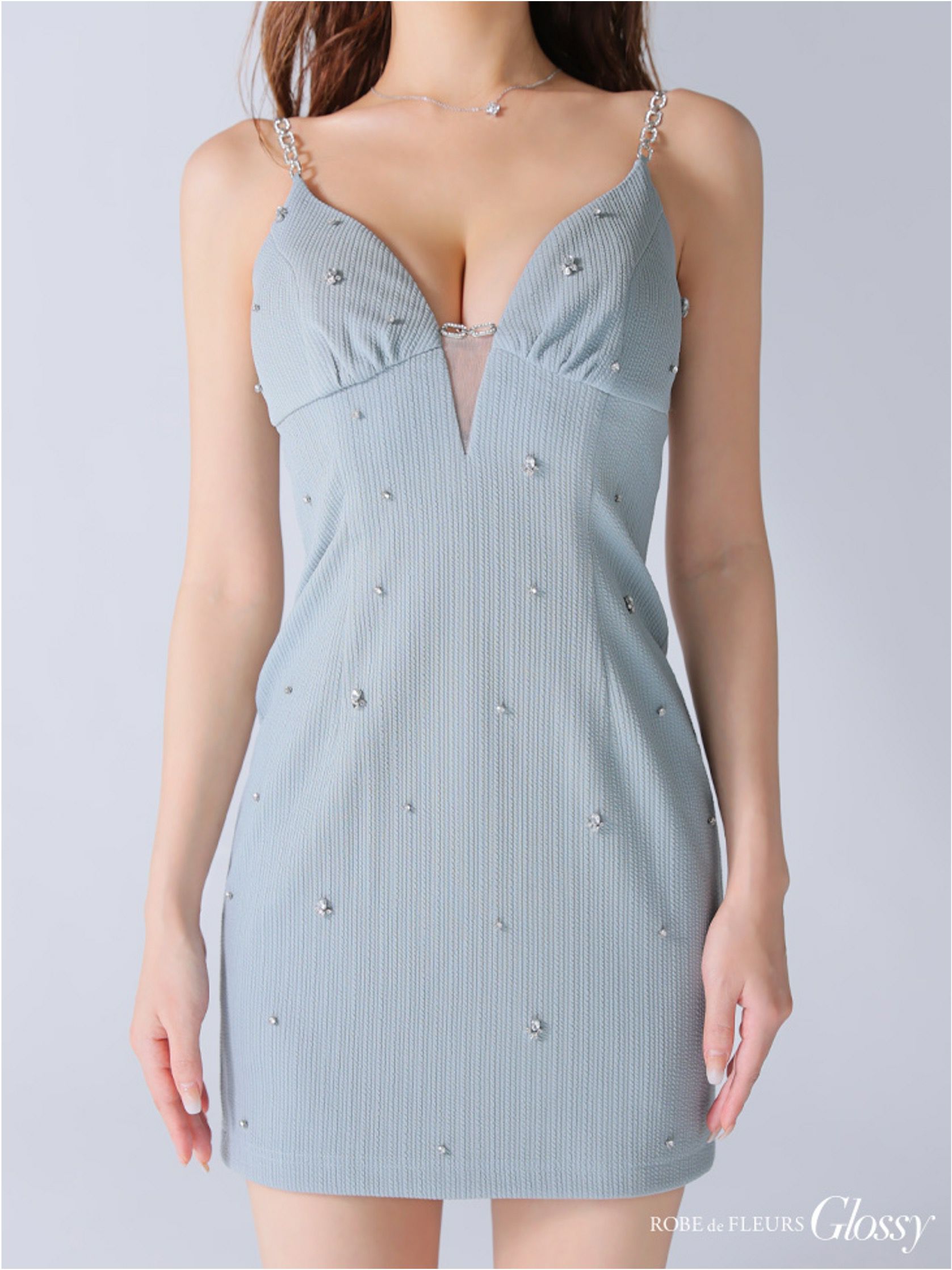 Glossy ローブドフルールグロッシー バストカットビジュータイトミニキャミキャバドレス gl3913-c