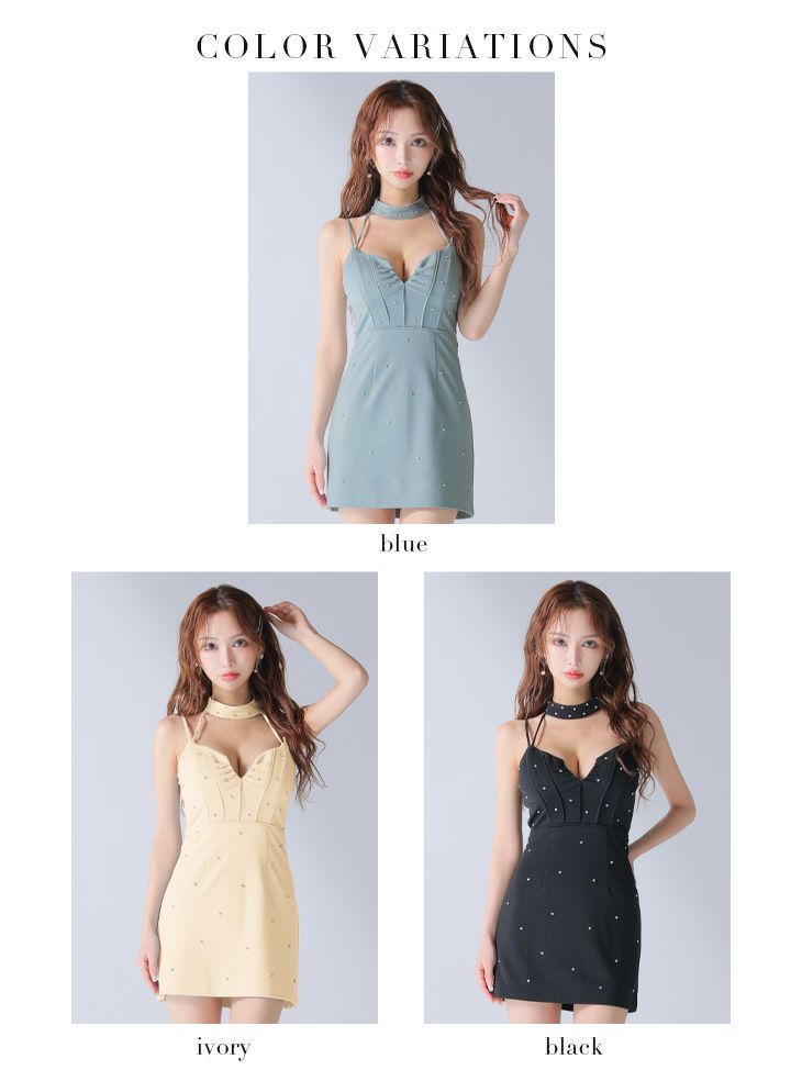 Glossy ローブドフルールグロッシー チョーカーデザインバストカットビジューミニキャバドレス gl3918