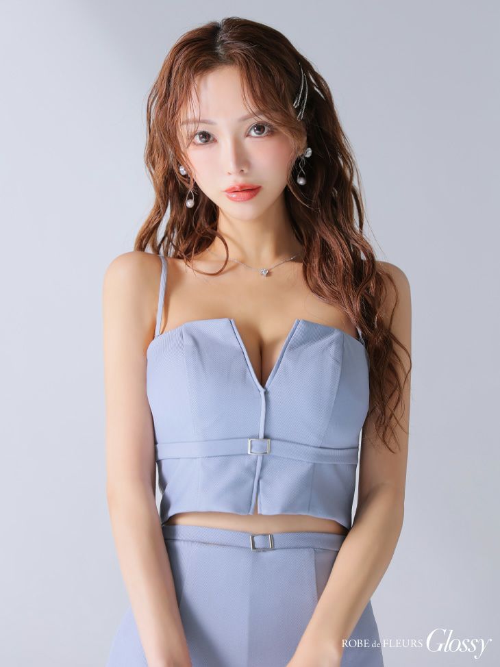 Glossy ローブドフルールグロッシー バストカットベルトプリーツセットアップミニキャバドレス gl3588