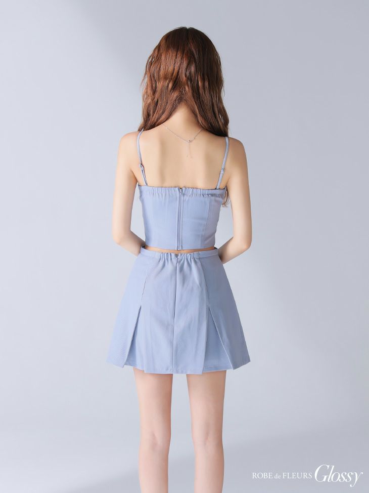 Glossy ローブドフルールグロッシー バストカットベルトプリーツセットアップミニキャバドレス gl3588