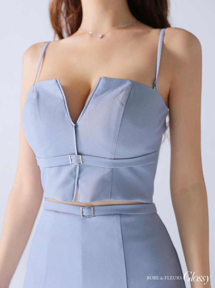 Glossy ローブドフルールグロッシー バストカットベルトプリーツセットアップミニキャバドレス gl3588