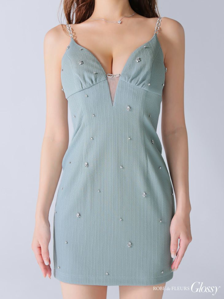 Glossy ローブドフルールグロッシー バストカットビジュータイトミニキャミキャバドレス gl3913