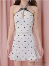  ROBE de FLEURS ローブドフルール リボン柄バストカットセットアップセミフレアミニキャバドレス fm3363-c