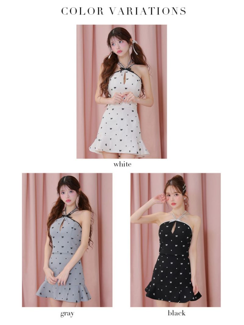  ROBE de FLEURS ローブドフルール リボン柄バストカットセットアップセミフレアミニキャバドレス fm3363-c