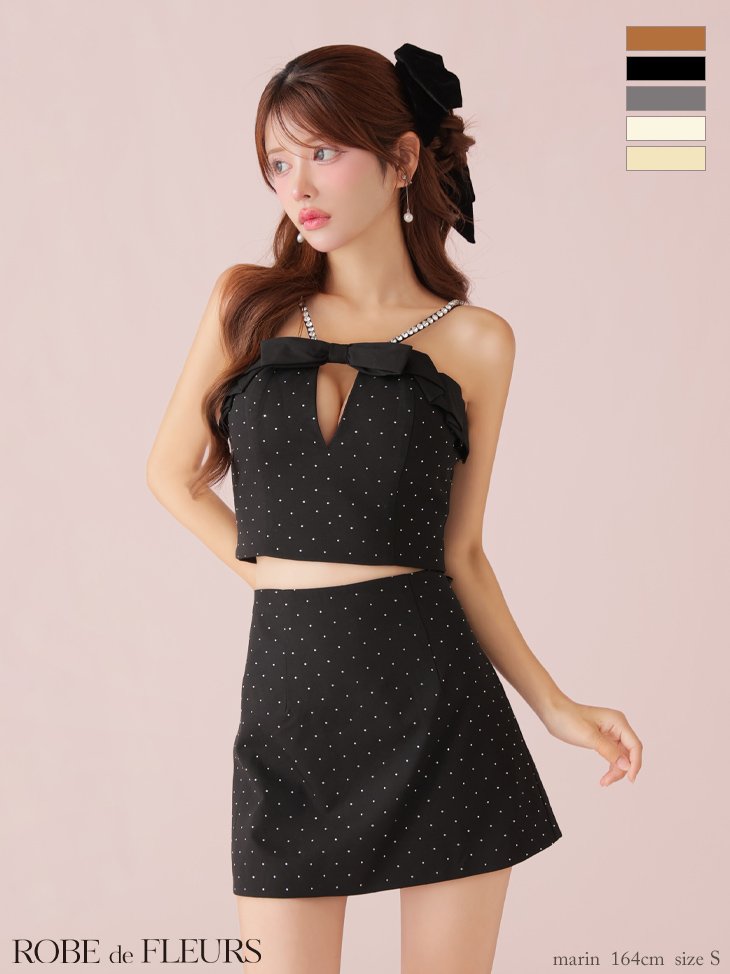 ROBE de FLEURS ローブドフルール バストリボンキュートセットアップタイトミニキャバドレス fm3453-c