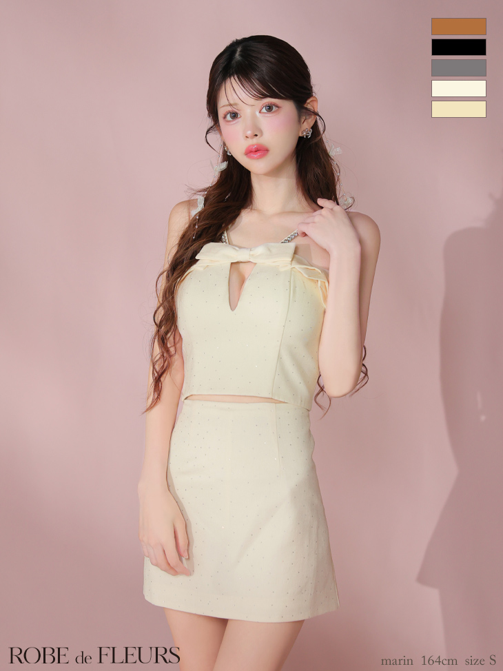 ROBE de FLEURS ローブドフルール バストリボンキュートセットアップタイトミニキャバドレス fm3453-c