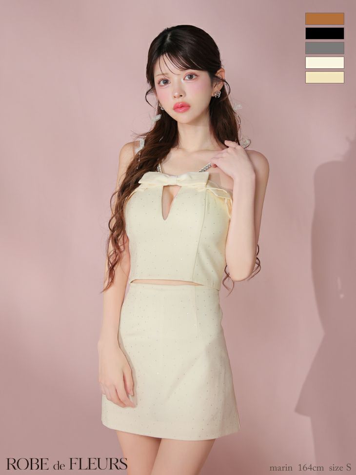 ROBE de FLEURS ローブドフルール バストリボンキュートセットアップタイトミニキャバドレス fm3453-c
