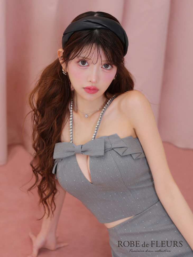 ROBE de FLEURS ローブドフルール バストリボンキュートセットアップタイトミニキャバドレス fm3453-c
