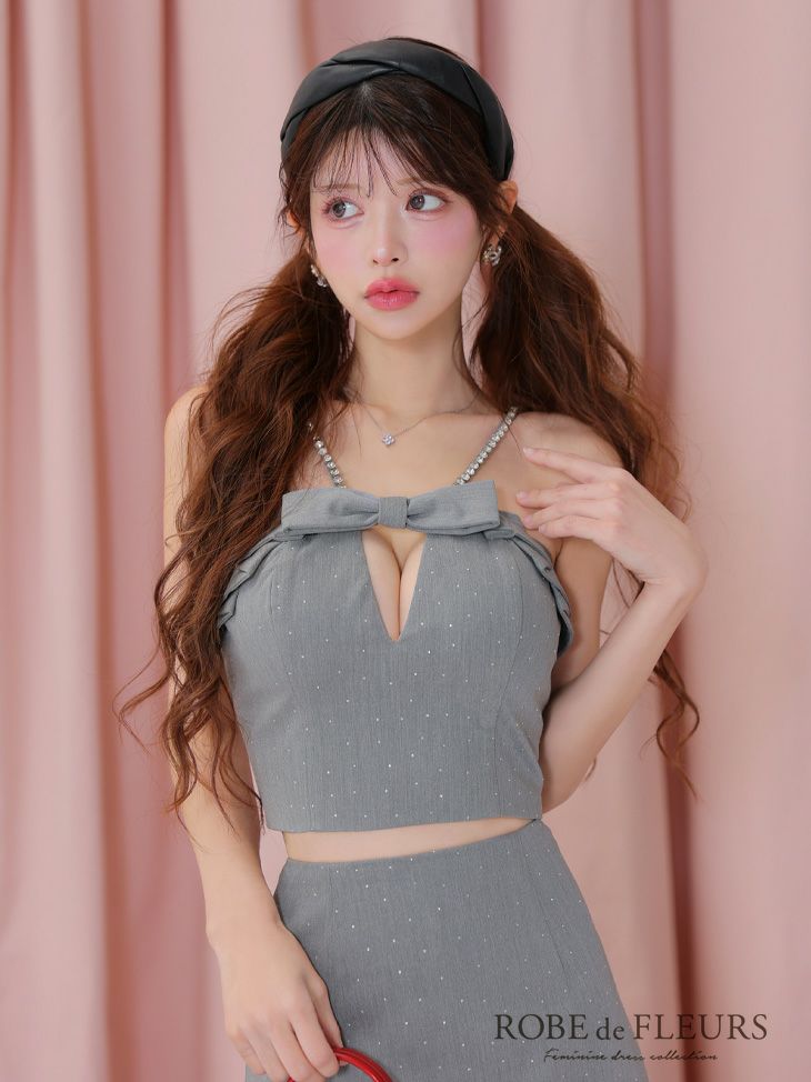 ROBE de FLEURS ローブドフルール バストリボンキュートセットアップタイトミニキャバドレス fm3453-c