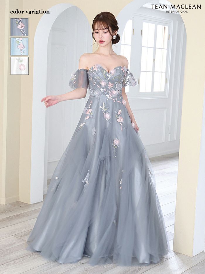 JEAN MACLEAN ジャンマクレーン 花柄刺繍/パフスリーブ付き/オフショル/2way/姫/ロングドレス ja51829