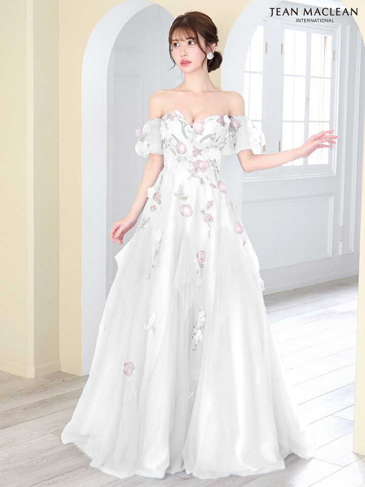 JEAN MACLEAN ジャンマクレーン 花柄刺繍/パフスリーブ付き/オフショル/2way/姫/ロングドレス ja51829