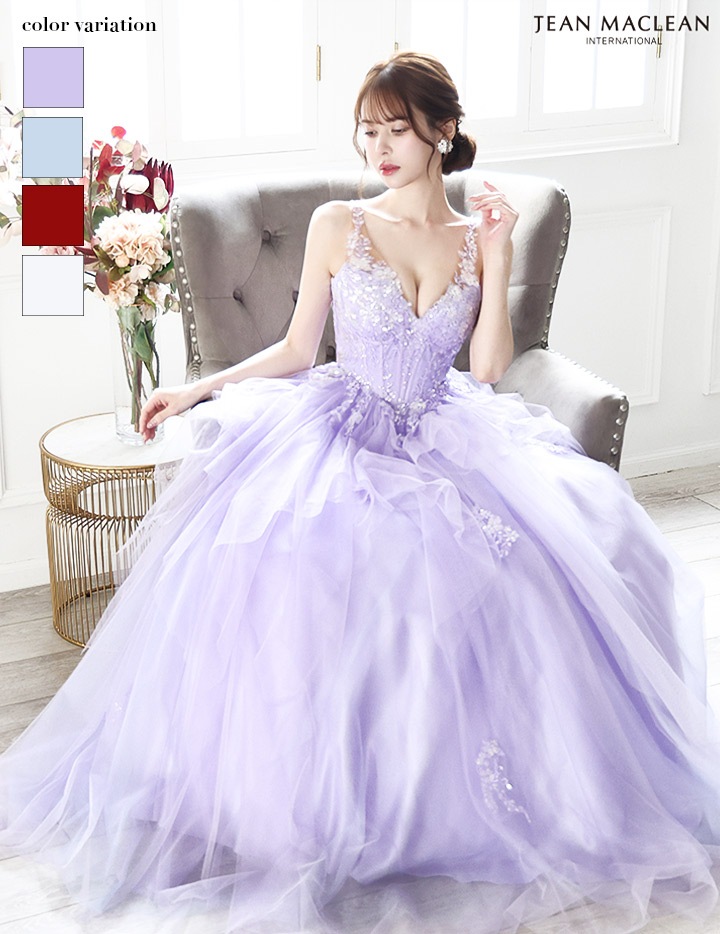 JEAN MACLEAN ジャンマクレーン フラワービジュー/ペプラム/スパンコールレース/姫/ロングドレス ja51828