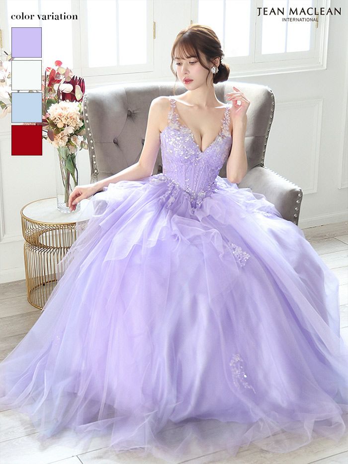 JEAN MACLEAN ジャンマクレーン フラワービジュー/ペプラム/スパンコールレース/姫/ロングドレス ja51828