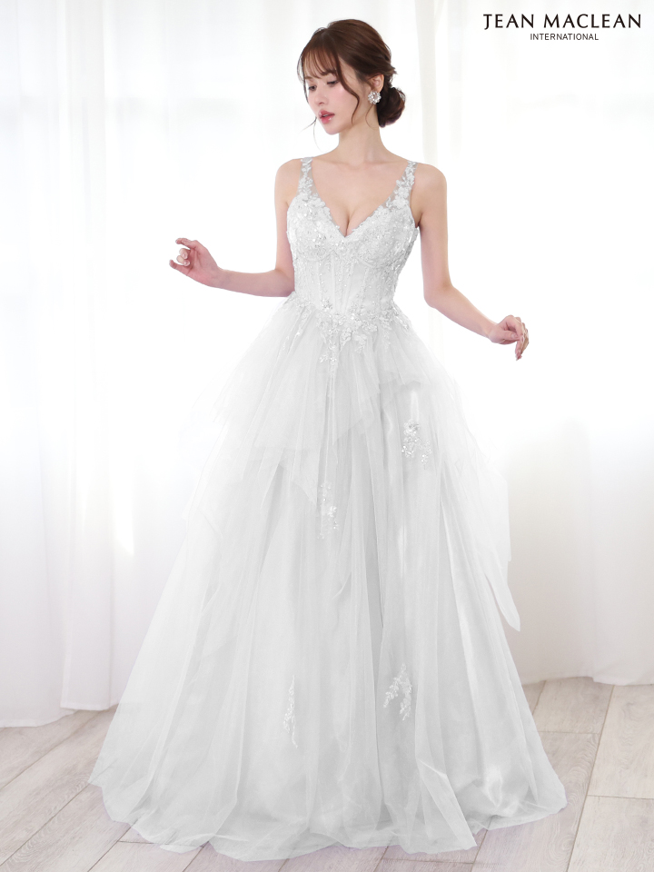 JEAN MACLEAN ジャンマクレーン フラワービジュー/ペプラム/スパンコールレース/姫/ロングドレス ja51828