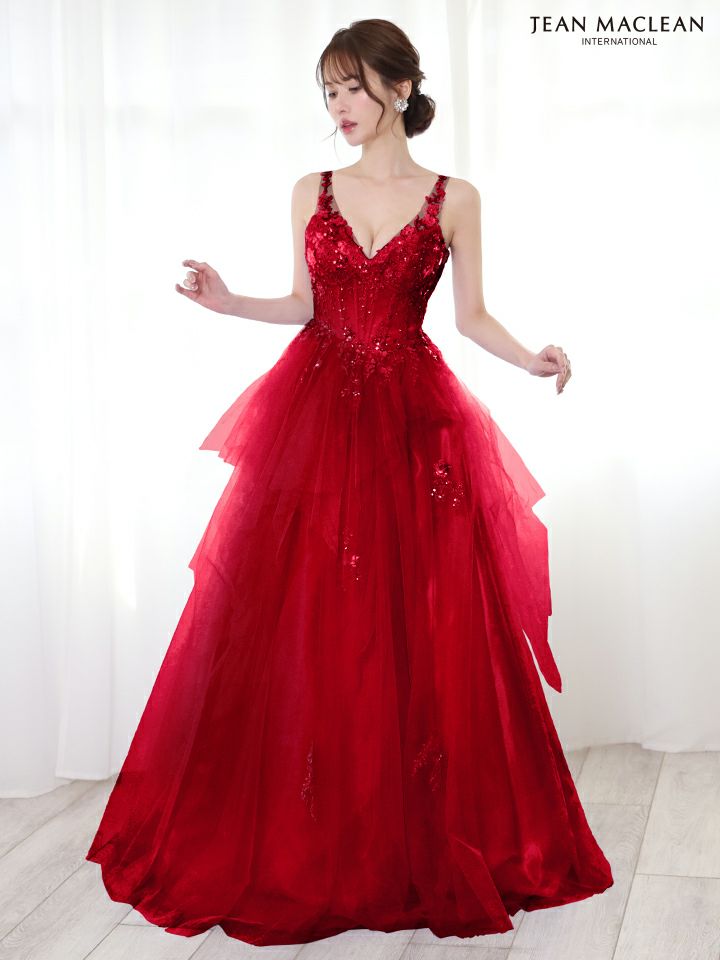 JEAN MACLEAN ジャンマクレーン フラワービジュー/ペプラム/スパンコールレース/姫/ロングドレス ja51828