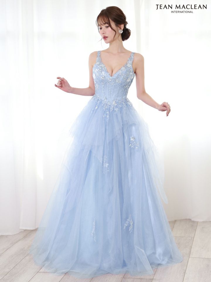 JEAN MACLEAN ジャンマクレーン フラワービジュー/ペプラム/スパンコールレース/姫/ロングドレス ピンクベージュ ja51828-2-ks