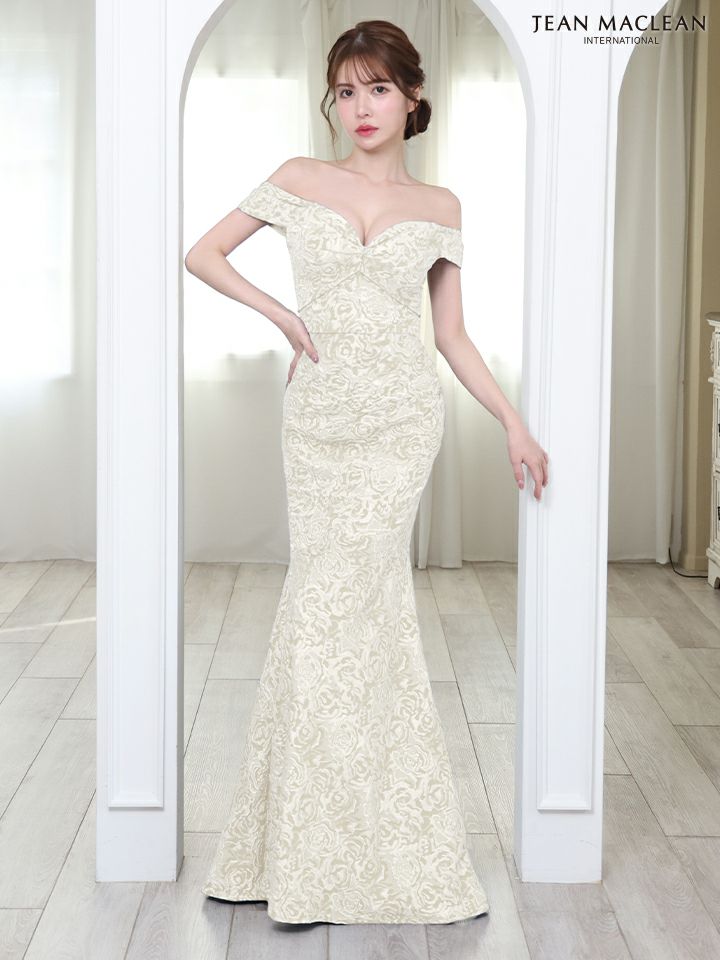 JEAN MACLEAN ジャンマクレーン ローズ柄総レース/オフショル/マーメイド/タイト ロングドレス ja51825-ks