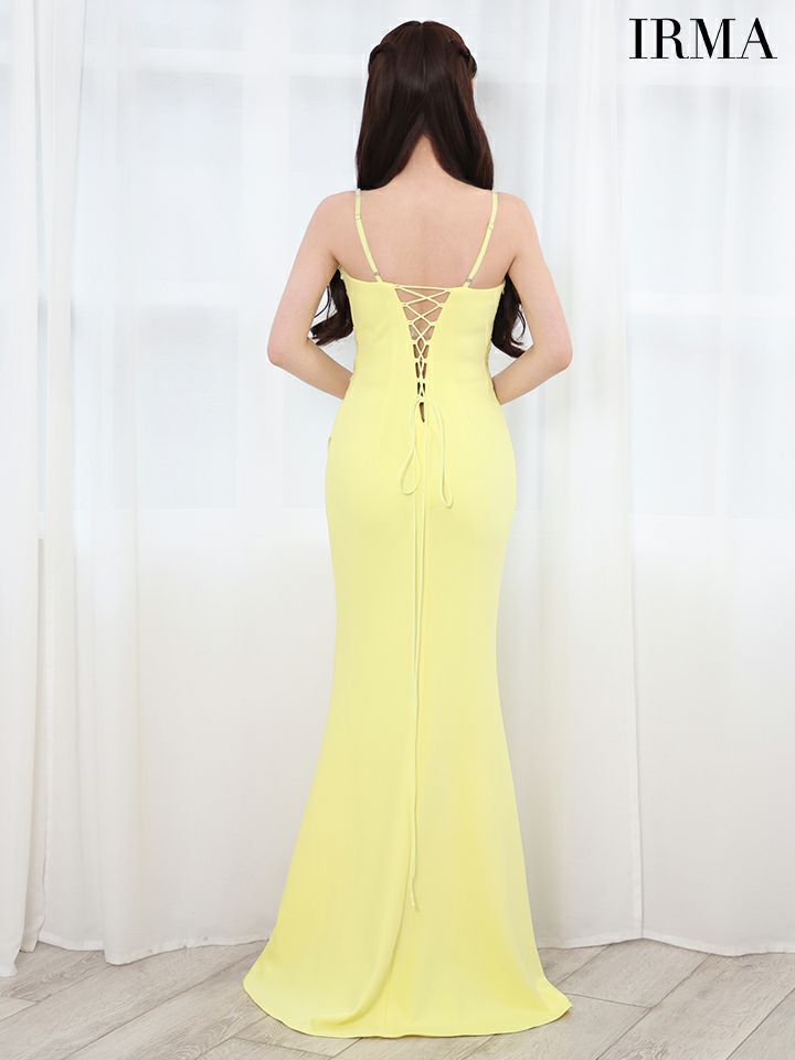 IRMA イルマ ワンカラー/サイドシアー/ビジュー/フロントジップ/スリット入り/タイト ロングドレス ir51819