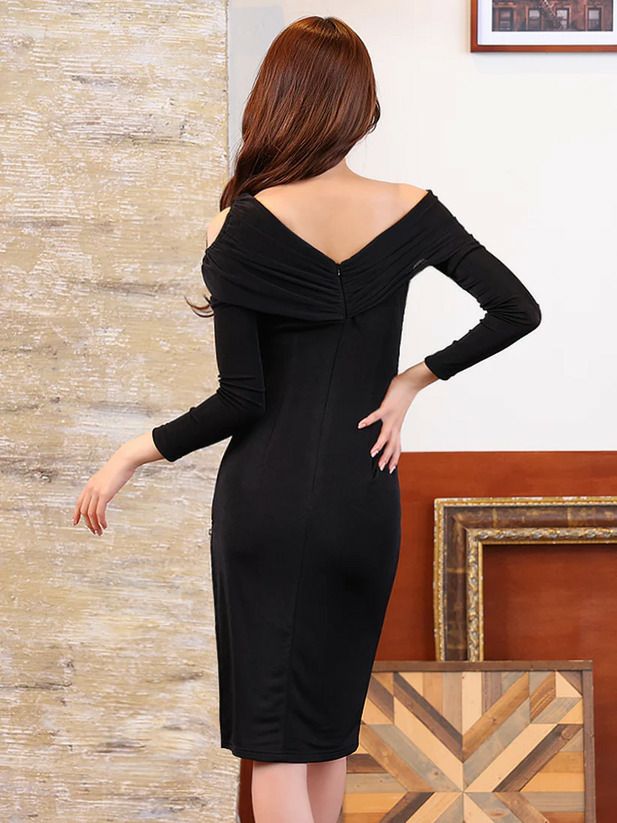 Veautt ヴュート ワンショルダーロングスリーブアシンメトリーファスナータイトミディアムドレス vt022509-ks