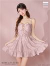 ROBE de FLEURS ローブドフルール シャーリングサテンウエストスリットフレアミニキャバドレス fm3377-c