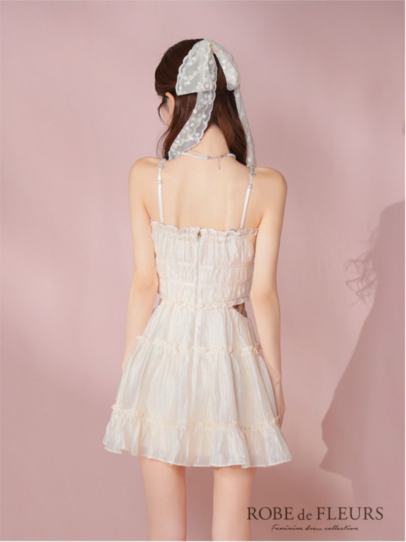 ROBE de FLEURS ローブドフルール シャーリングサテンウエスト