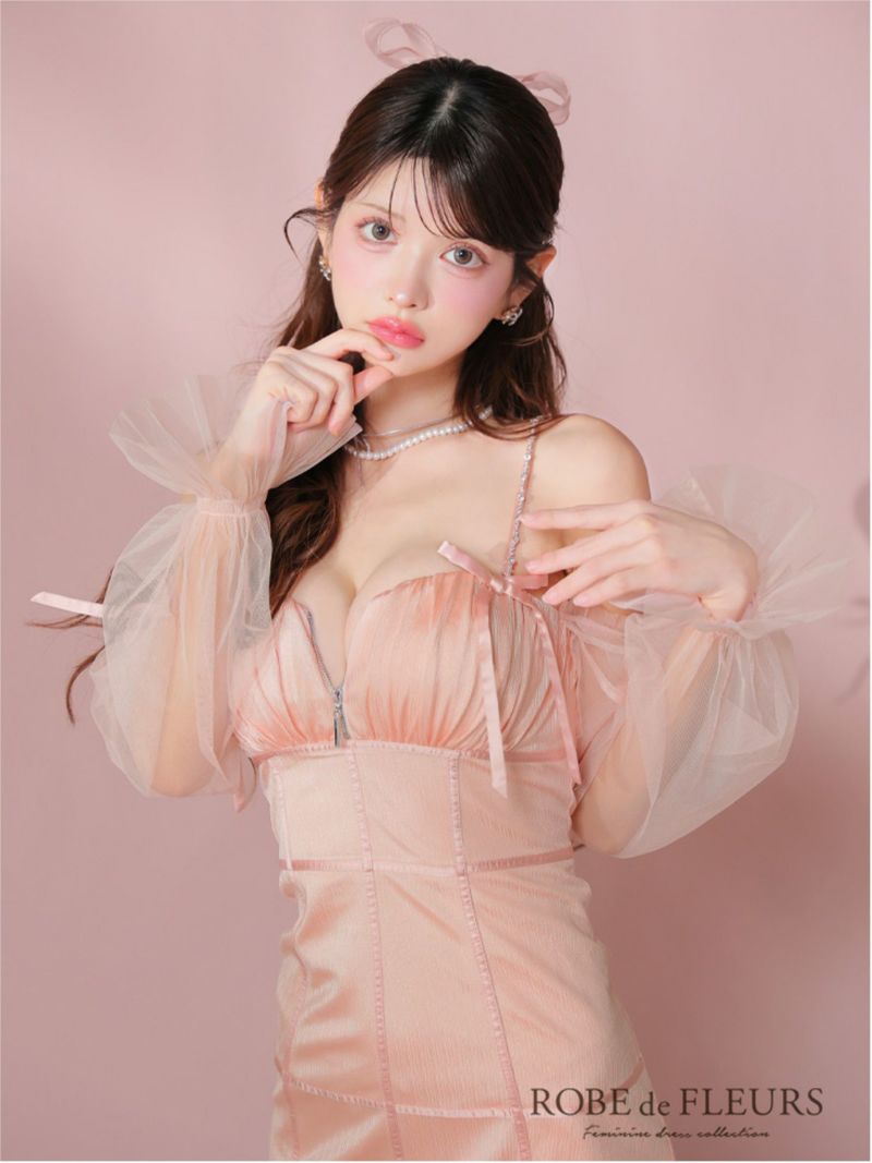 ROBE de FLEURS ローブドフルール ラメチュールシアーオフショルミニキャバドレス fm3566-c