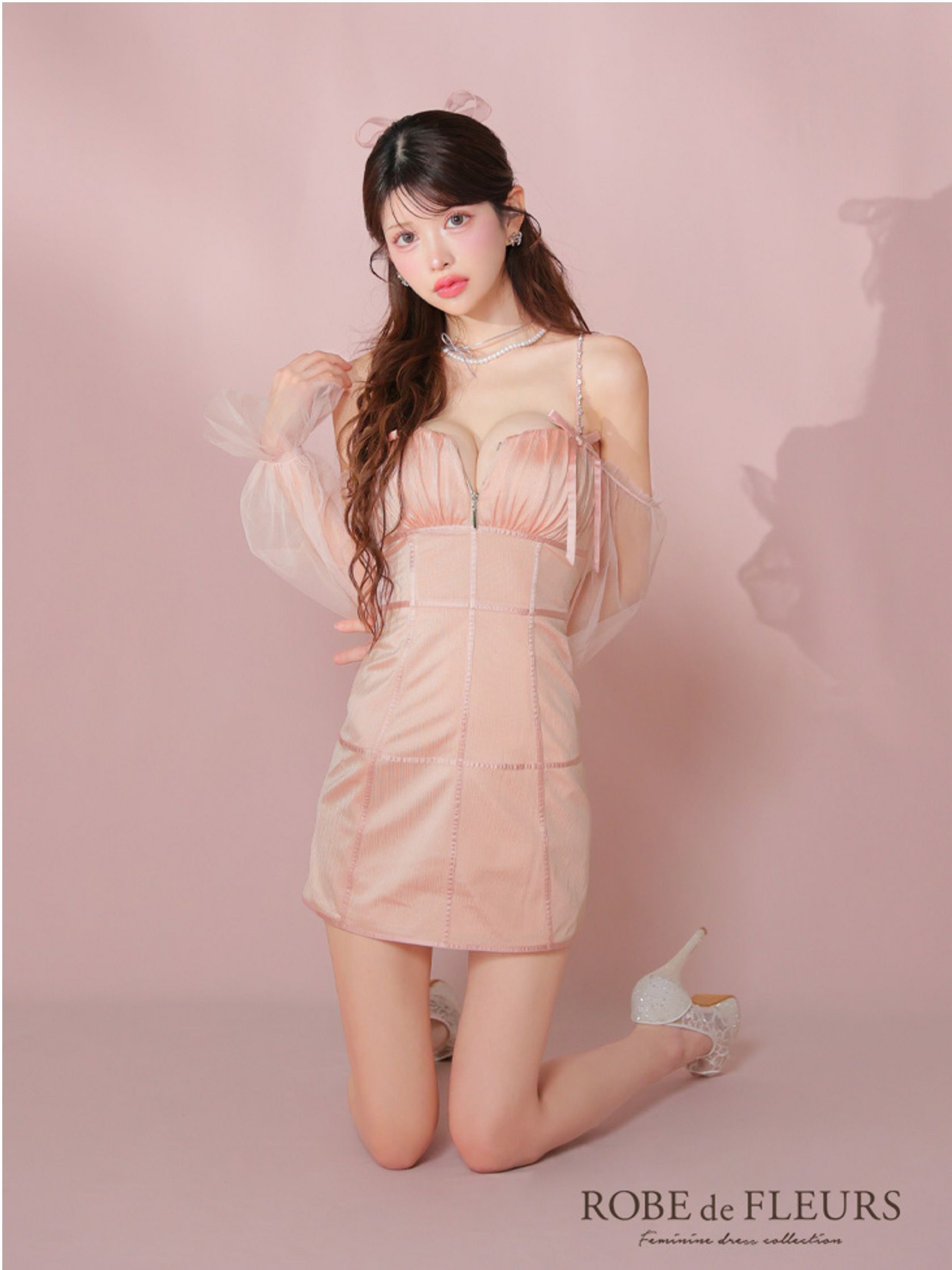 ROBE de FLEURS ローブドフルール ラメチュールシアーオフショルミニキャバドレス fm3566-c