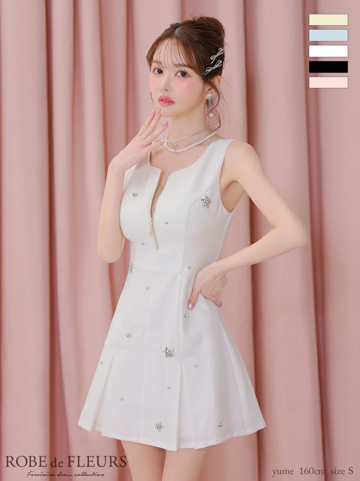 ROBE de FLEURS ローブドフルール バストジップノースリーブビジューミニキャバドレス fm3789