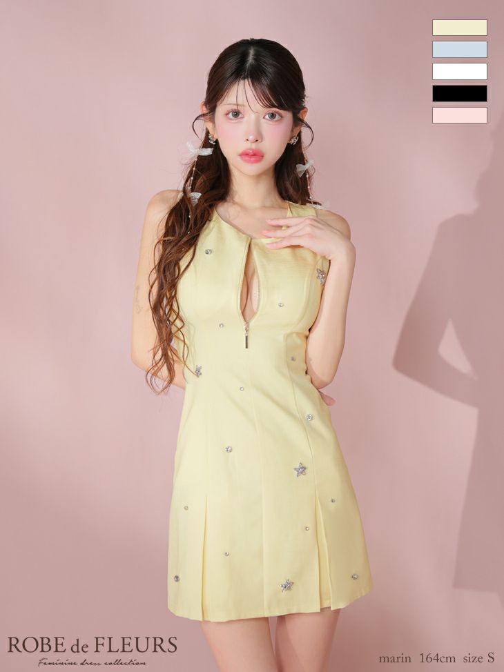 ROBE de FLEURS ローブドフルール バストジップノースリーブビジューミニキャバドレス fm3789