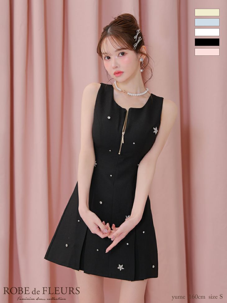 ROBE de FLEURS ローブドフルール バストジップノースリーブビジューミニキャバドレス fm3789