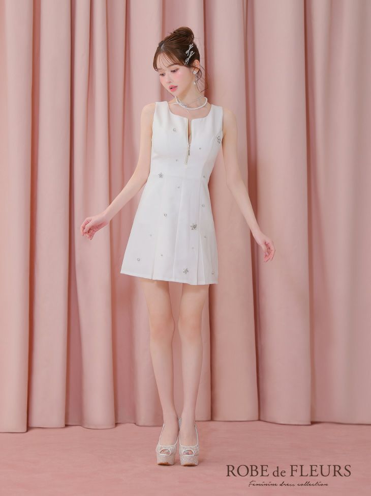 ROBE de FLEURS ローブドフルール バストジップノースリーブビジューミニキャバドレス fm3789