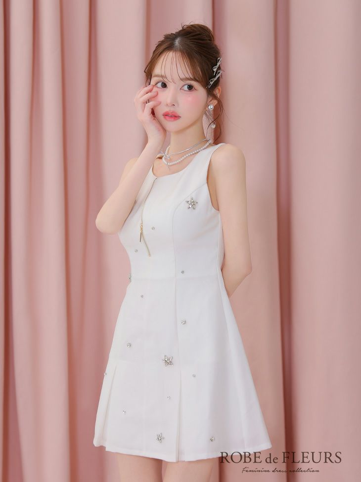 ROBE de FLEURS ローブドフルール バストジップノースリーブビジューミニキャバドレス fm3789