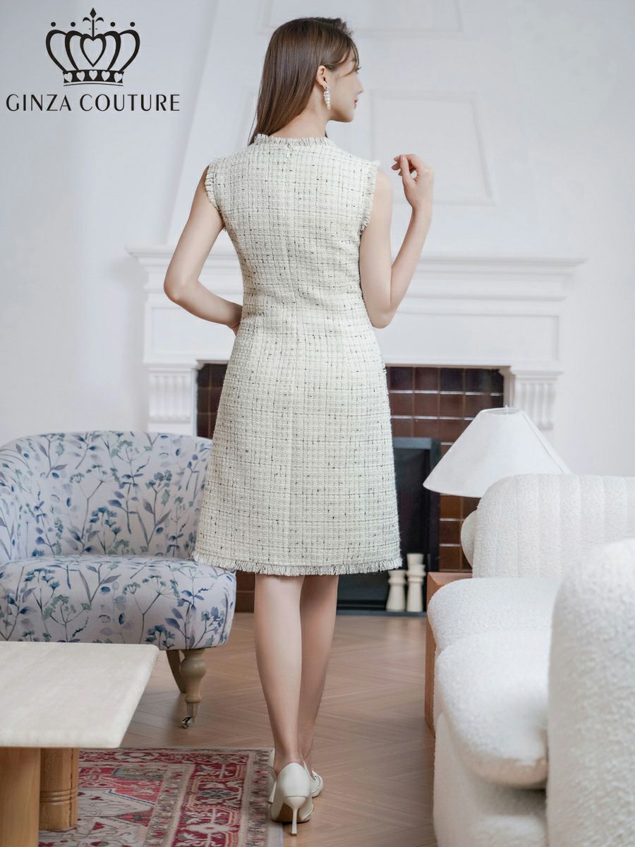 ERUKEI エルケイ ノースリーブ・Aライン・ツイード・ポケット・シンプル・ミニドレス・ワンピース ek-c24218