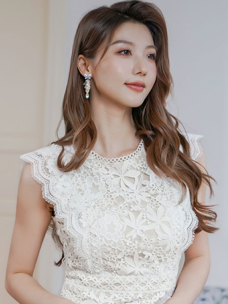 ERUKEI エルケイ 総レース・フラワーレース・ノースリーブ・タイト・ミニドレス・ワンピース ek-e24168