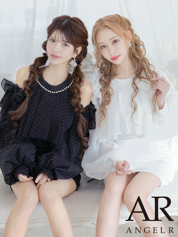 AngelR エンジェルアール ロングスリーブ2wayパフスリーブデザインショルダーリボンタイトマイクロミニドレス ar25814