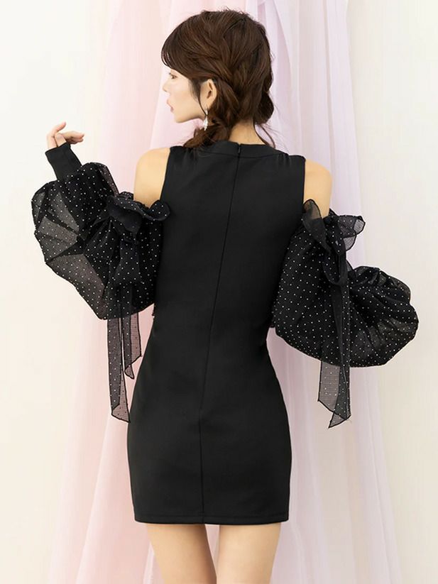 AngelR エンジェルアール ロングスリーブ2wayパフスリーブデザインショルダーリボンタイトマイクロミニドレス ar25814