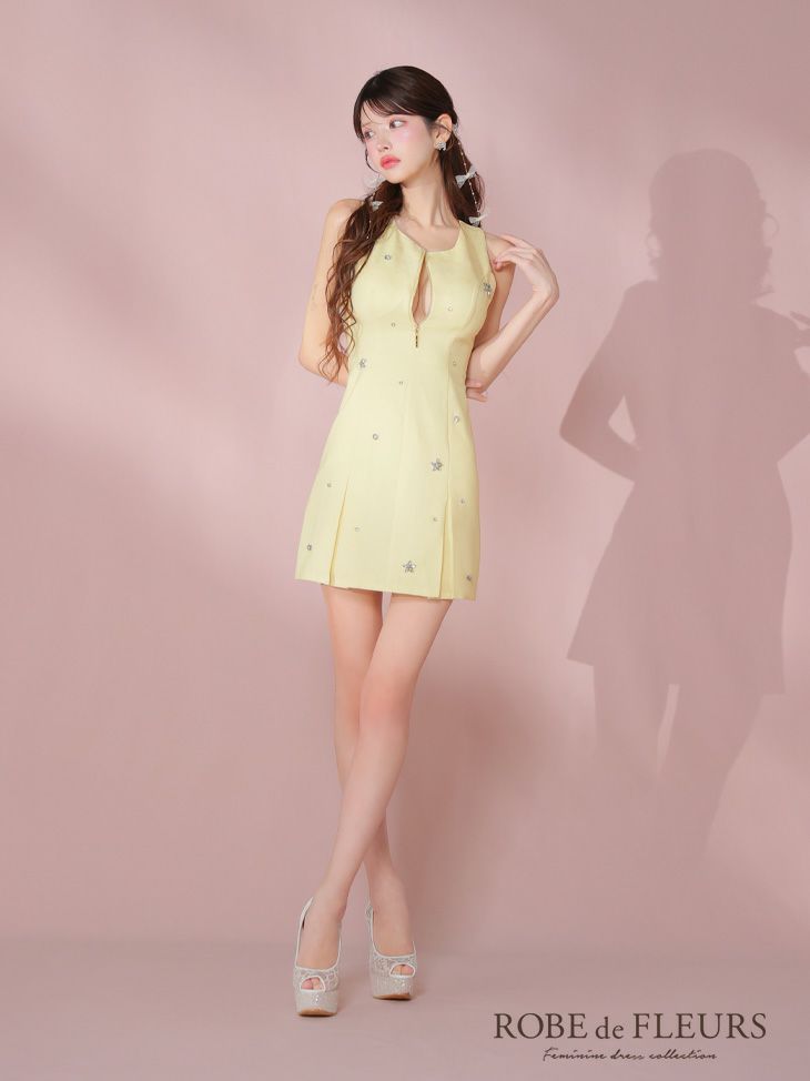 ROBE de FLEURS ローブドフルール バストジップノースリーブビジューミニキャバドレス fm3789-c