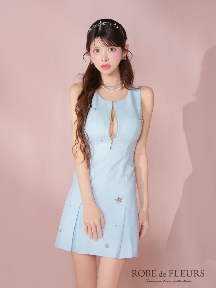 ROBE de FLEURS ローブドフルール バストジップノースリーブビジューミニキャバドレス fm3789-c