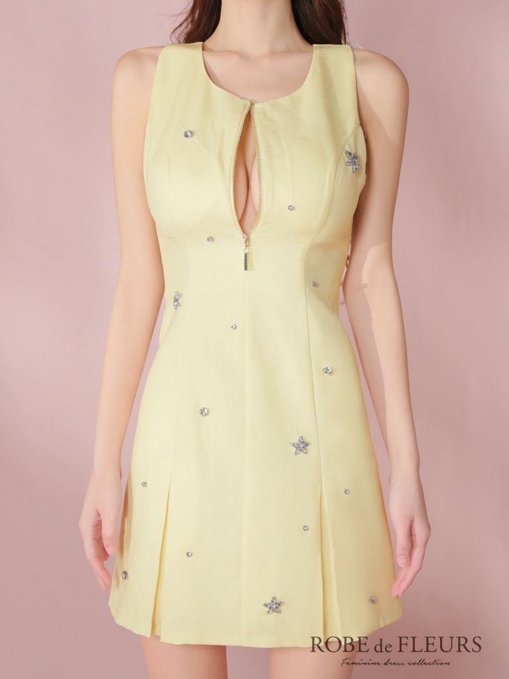 ROBE de FLEURS ローブドフルール バストジップノースリーブビジューミニキャバドレス fm3789-c